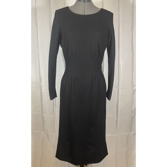 Vintage Marion McCoy Black Wool Dress Fitted Classic Knee Length Step In Zip 12 - Picture 1 of 8